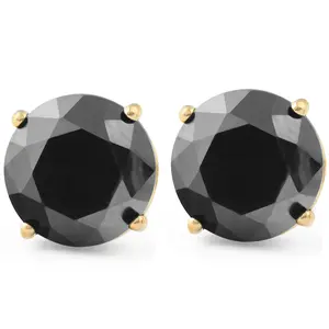 2 Ct Black Diamond Studs 14k Yellow Gold Earrings