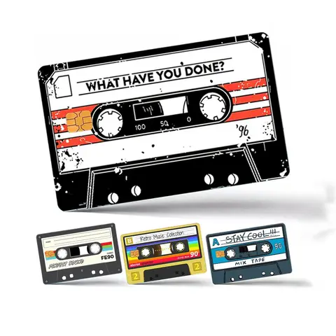 Cassette Tape Design Credit Card Skin Sticker, Graphic Decal, 4 Counts/set Waterproof Scratch Resistant Durable Card Sticker, Bank Card Skin Protector, Sticker Packs