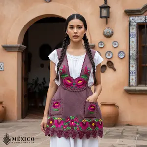 Pink Mexican Embroidered Apron – Premium Cotton Blend Apron with Fucsia Floral Design | México Todo Corazón