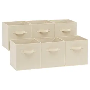 [New Deal] Pack of 6 Collapsible Fabric Storage Cubes Organizer with Handles,  Beige - Versatile and Durable Boxes
