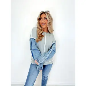 Dixie Denim Sleeve Top - Heather Grey