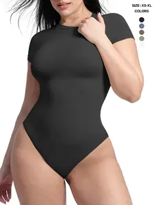 Body Suits for Womens Short Sleeve Round Neck Casual Stretchy Fit Basic T Shirt Bodysuit Tops