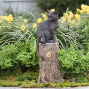 Cat and Mouse on a Stump Garden Sculpture