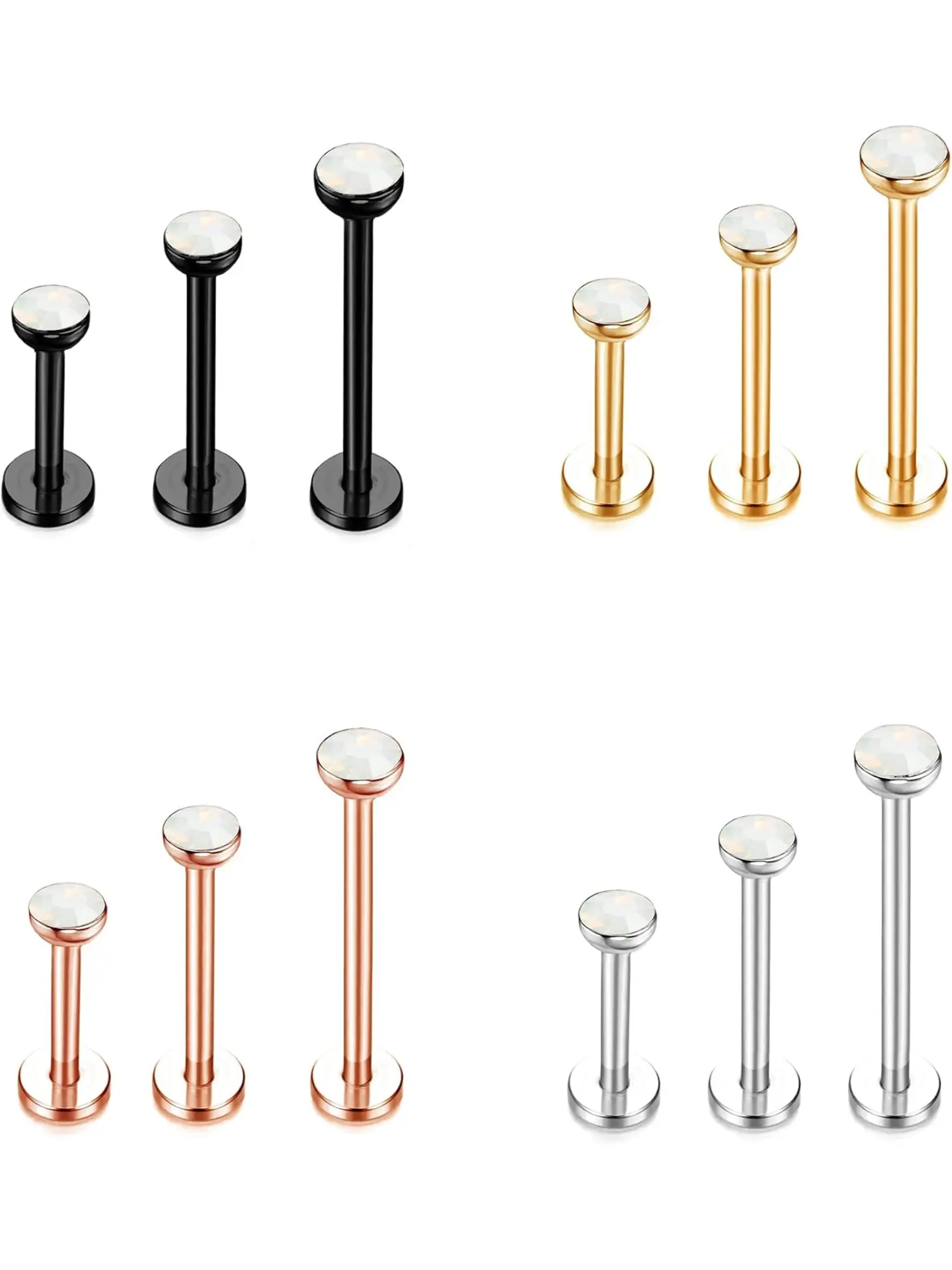 12PCS Lip Studs 6mm 8mm 10mm Stainless Steel Internally Threaded Lip Nose Cartilage Tragus Helix Rings Forward Opal CZ Heart Flat Back Monroe Body Piercing Jewelry Fashion Body Jewelry