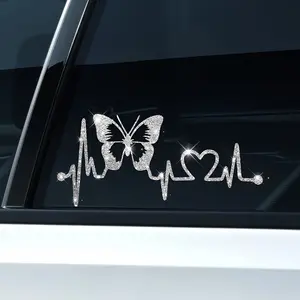 Butterfly & Heartbeat Pattern Car Sticker, Waterproof Self-Adhesive Decorative Sticker, Universal Car Exterior Decoration Accessories, Car Decals