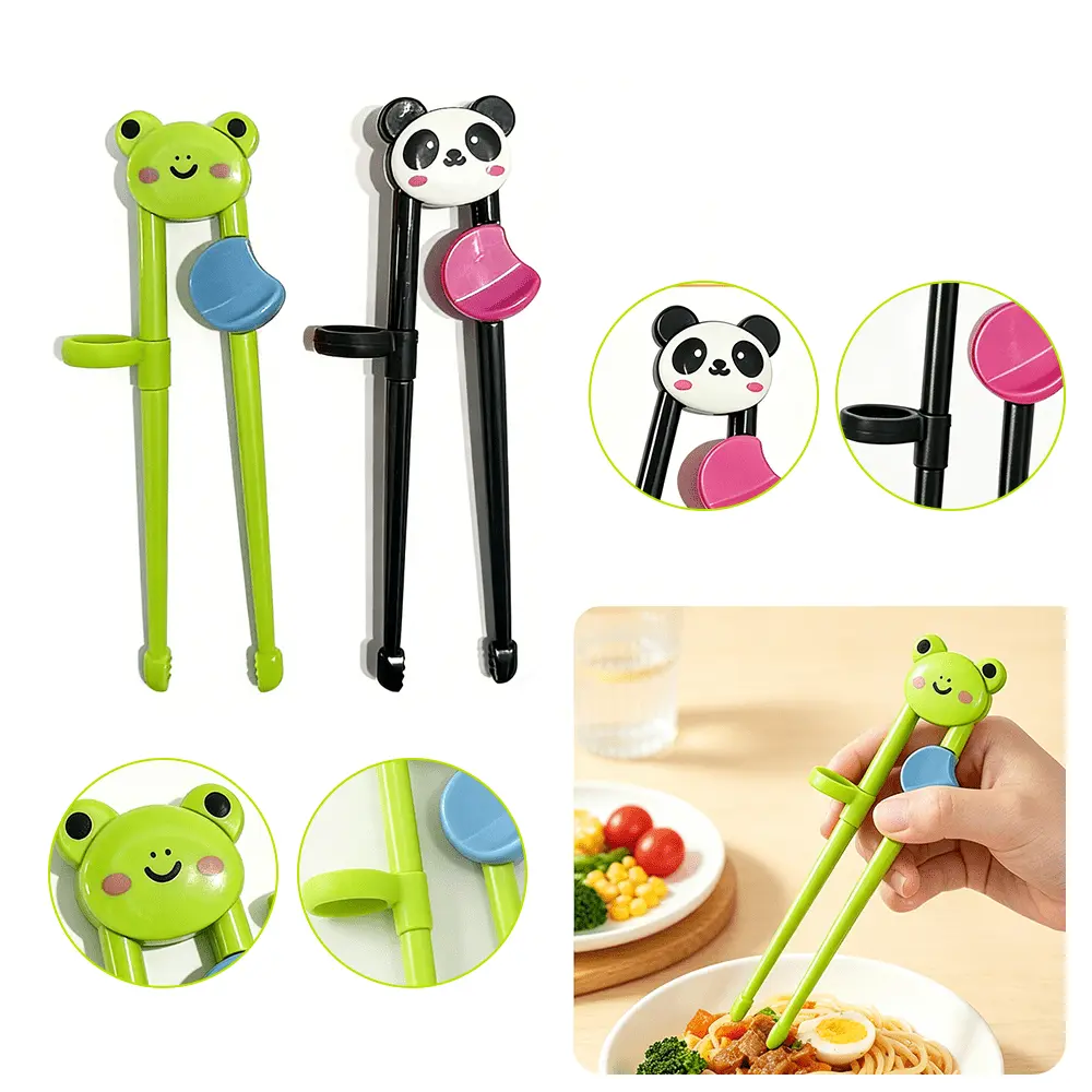 3 Pairs Cute Animal Figure Learning Chopsticks Ergonomic Finger Loop Training Utensils Food Safe Reusable Tableware For Beginner Eating Practice Daily Household Dinner Supplies