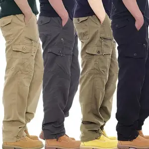 Men work pants Big tall utility pants Elastic waist trousers Multi-pocket cargo pants Construction site pants Relaxed fit workwear Durable work pants Warehouse pants Heavy duty trousers Functional pocket pants Beige Cotton