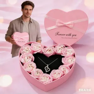 Valentine's Day Rose Gift Box with Love Necklace, Perfect for Thanksgiving, Valentine's Day, New Year Gifts, Romantic Present for Her