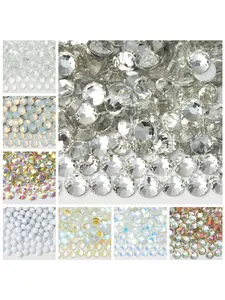 Ins Clear White Flat Back Glass Rhinestones, Shiny Round Gems for Nail Art Phone Case Doll DIY Decor