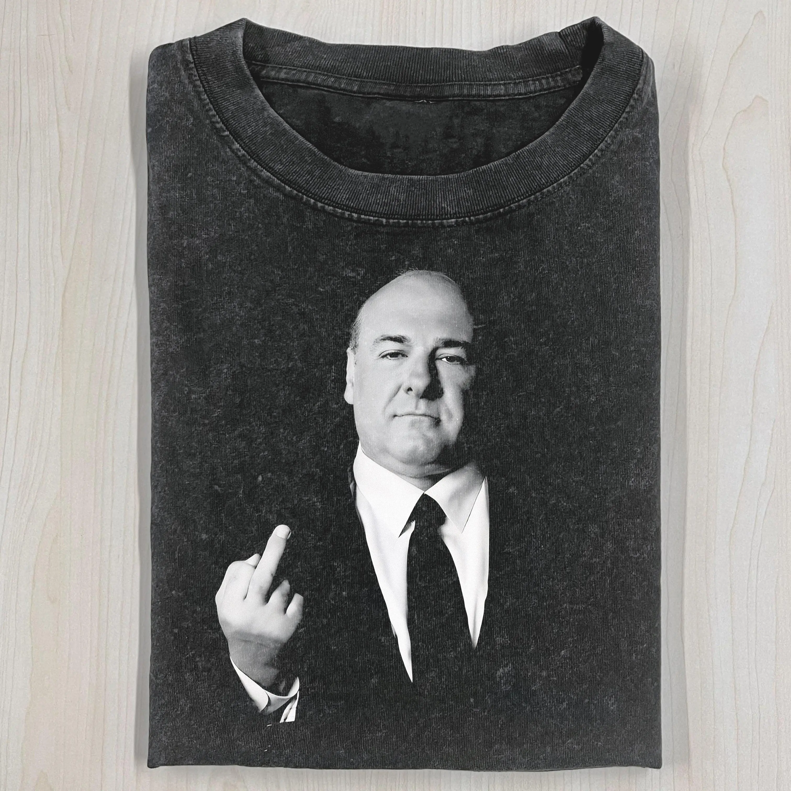 Men's Tony Soprano Graphic Print Oversized Vintage Streetwear T-Shirt - Menswear Tops, Heavyweight Distressed Cotton Fabric, Ribbed Sleeves & Hem