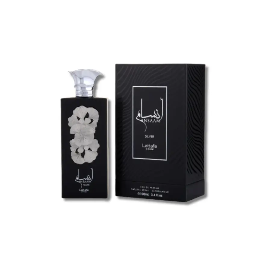 Lattafa Ansaam Silver Eau de Parfum, Amber Woody Perfume with Warm Spicy and Vanilla Scents, Unisex Fragrances, 3.4 oz, Adults, Woody Vanilla, Single Item, Citrus, Edp, Fresh, Liquid, Aromatic Amberwood, Edp Body Perfume, Signature Scent, Aromatic Citrus,