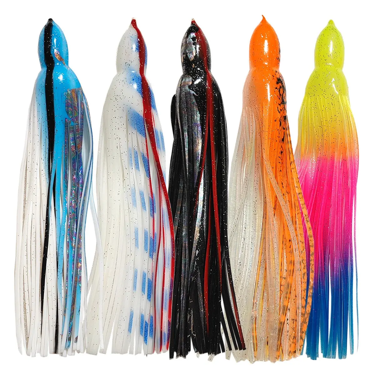 5pcs 9" Tuna Big Game Marlin Skirts Tuna Squid Lures Rubber PVC Fishing Trolling Lure Replacement Octopus Skirts Fishing Tackle Saltwater Fishing Lures Artificial Fishing Lure Outdoor Fishing Supplies Fishing Gear