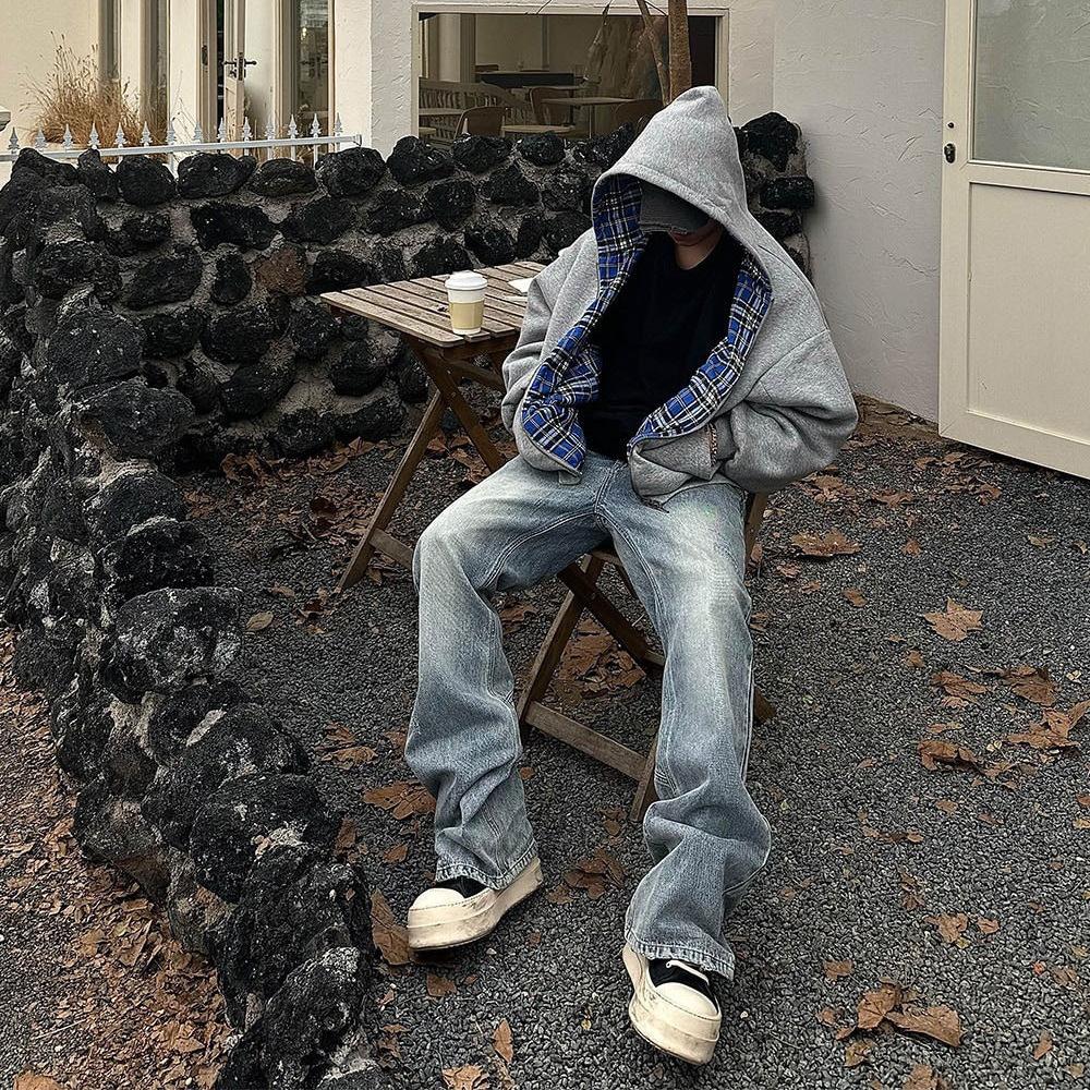 Mens Oversized Reversible Hoodies Women Plaid Preppy Hoodie Streetwear Vintage Zipper Hooded Sweatshirt All Oversized Christmas Halloween Thanksgiving Day Menswear Tops Pullover Long Sleeve Casual