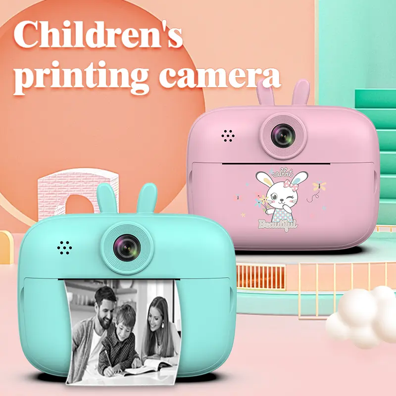 Kids Instant Print Camera, 1080P 80MP HD Dual Lens Selfie Digital Camera, Thermal Print No Ink Kids Toy Camera, Portable Rabbit Shape Photo Video Camera Birthday Gift for Boys Girls Ages 3-12