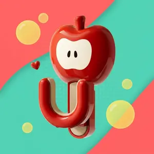 Cute Apple Design Suction Cup Hooks, No Drill Heavy Duty Damage Free Wall Hooks, Strong Hold Removable Hooks for Bathroom Kitchen Shower Door Back Home Organization