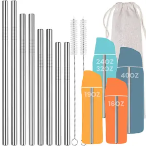 NiHome 8PCS Stainless Steel Straws for Owala Water Bottle, 4 Lengths Compatible with FreeSip 19oz 24oz 32oz 40oz, Tritan 25oz, Kids’ FreeSip 16oz, with Cleaning Brush & Travel Storage Bag