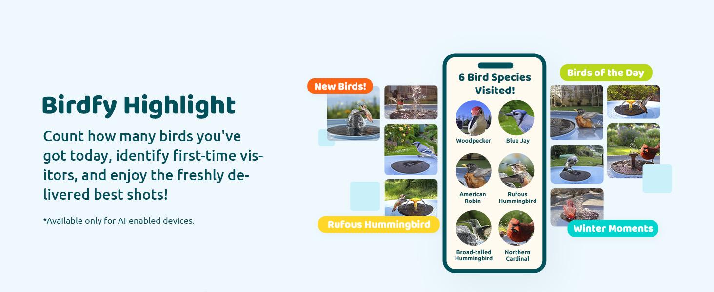 Birdfy Smart Bird Bath with Camera Solar Powered & Fountain, Dual-Lens Camera for Wildbird Watching, Auto Capture Bird Videos & Motion Detection, SummerVibes, Petlovers Birdfy Smart Bird Bath with Camera Solar Powered & Fountain, Dual-Lens Camera for Wildbird Watching, Auto Capture Bird Videos & Motion Detection, SummerVibes, Petlovers