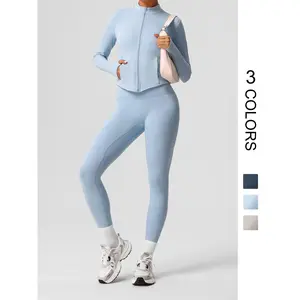 Women's Solid Zip Up Jacket & Leggings Set, Casual Sporty Breathable Comfy Outfits for Yoga Gym Workout Running, Ladies Spring & Fall Clothes