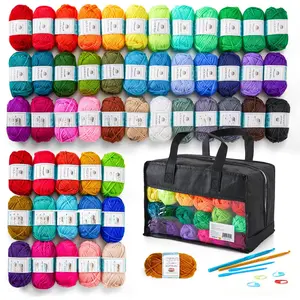 52  Yarn Skeins, 1820 Yards 52 Colors, 2 Crochet Hooks, 2 Weaving , 10 Stitch Markers, 1 Bag, for Crocheting & Knitting,  Beginners and Adults