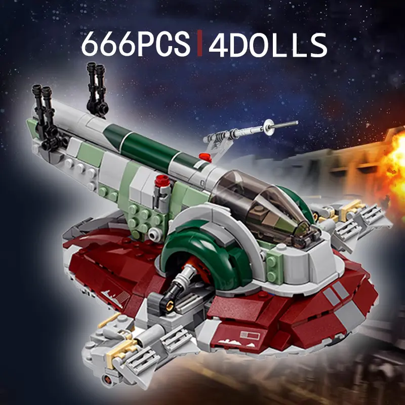 666pcs Boba Fett Starship Warship Building Block Toy Set, Unisex Kids House Home Decor, Christmas New Year Gift for Ages 12+, Building Blocks Set, Creative Building Set, DIY Rocket Model Kit