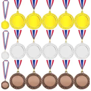 15Pcs 1st 2nd 3rd Blank Award Medals with Neck Ribbons, Gold Silver Bronze Winner Participation Trophy Metal Prize Gift Your Own Medals Kit for Competitions Sports Meetings Party
