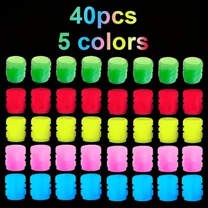 40pcs Glow-in-the-Dark Tire Valve Caps | Durable Plastic, 5 Vibrant Colors, Fluorescent Wheel Decoration for Cars, Motorcycles, Bicycles, Car Parts