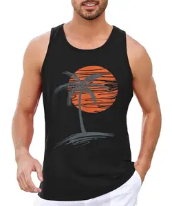 Mens Sleeveless Tank Tops Workout Gym Shirts Palm Tree Vintage Style T-Shirt