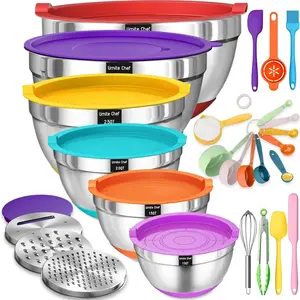 Umite Chef Mixing Bowls with Lids Set, 26Pcs Colorful Stainless Steel Bowls Set, Nesting Bowls with Grater Attachments, Large Kitchen Bowls Set with Non-Slip Bottoms for Mixing & Serving