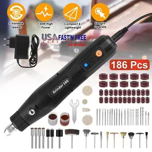 186-Pieces Mini Corded Rotary Power Tool Set, Electric Detail Sander Grinding Pen Small Drill Kit Engraver with 5 Speeds for Sanding, Polishing, Drilling, Compact & Portable