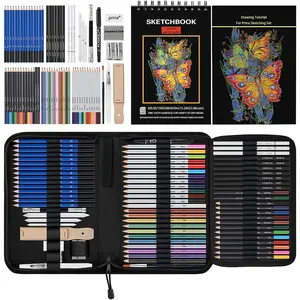 76 Pack Drawing Set Sketching Kit, Pro Art Supplies with 3-Color Sketchbook, Include Tutorial, Colored, Graphite, Charcoal, Watercolor & Metallic Pencil, for Artists Adults Teens Beginner