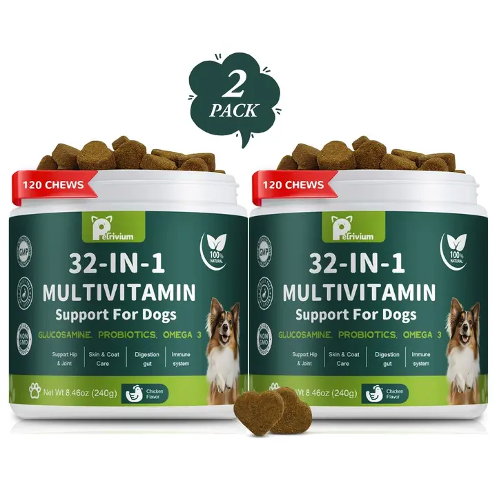 Petrivium-2Pack-Dog Chewable with Glucosamine & MSM, Omegas 3 & 6, Probiotics, Dog Vitamins and Supplements for Hip & Joint Health, Skin & Coat, Immune Boost & Overall Natural Health 120 Soft Chews cat Multivitamin-#Summervibes#petlovers