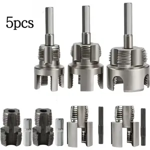 5pcs Heavy Duty Pipe Threading Tool Set/Integrated Internal And External Pipe Threading Tool - 1/2", 3/4", 1"+4 Internal And External Integrated Die Heads Internal/External Thread, Compatible with Electric Drill Pvc/Plastic Pipe Threading Tool Hardware
