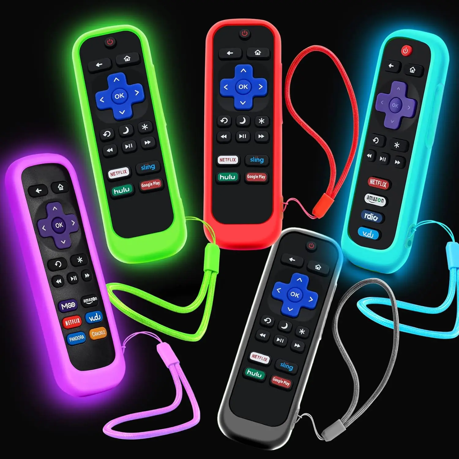 5Pack Case for  Remote, Cover for Hisense/TCL  TV Steaming Stick/Express Universal Replacement Controller  Sleeve  Glow in The Dark Green Sky Purple Red