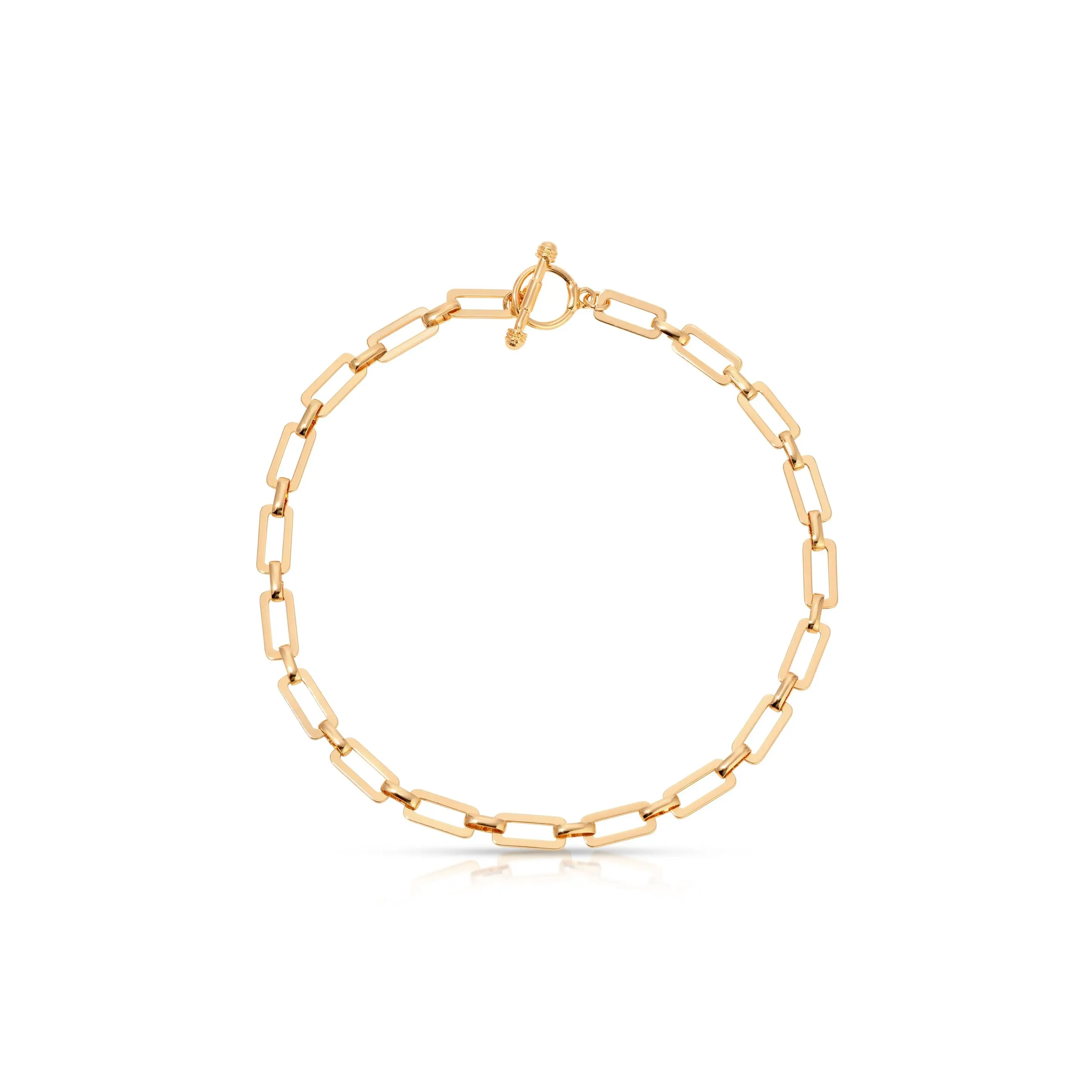 Ettika Golden Flat Rectangle Chain Necklace 18kt Gold Plated Brass Simple Design Lightweight 15 Inches Everyday Wear