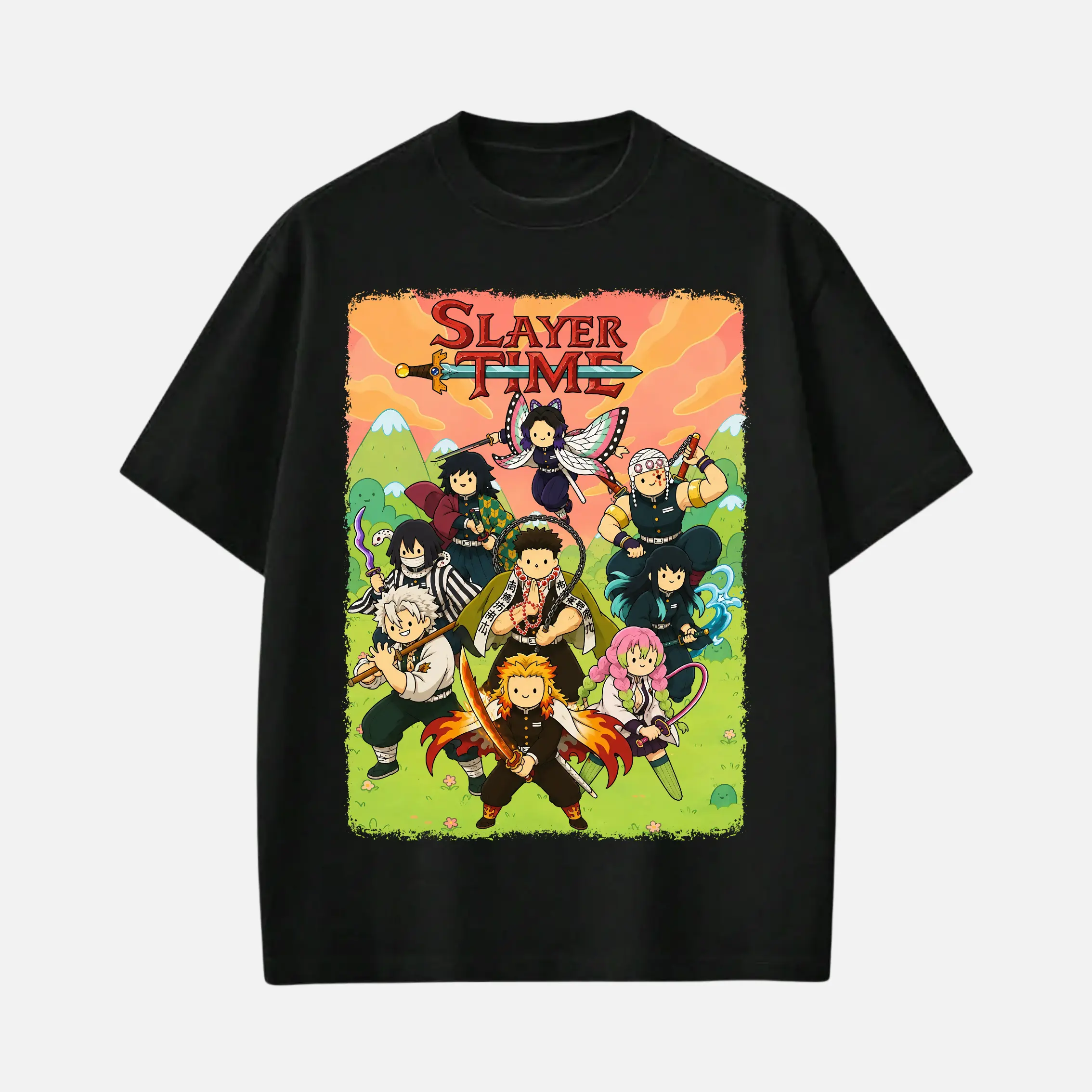 9 Pillars Dem0n Slayer x Adv3nture Time Graphic Tee, Kimetsunoyaiba Shirt, Dem0n Slayer Anime Fan Merch, Unisex Sweatshirt Hoodie