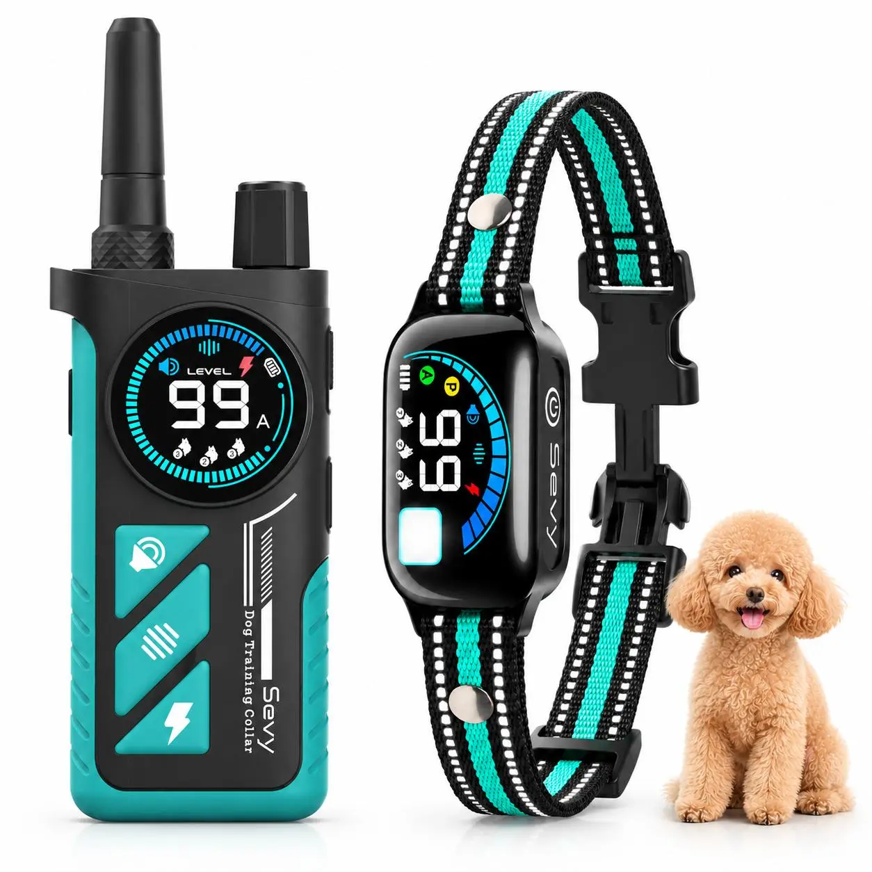 Sevy 2-in-1 Dog Training Collar (3300ft Range) with Beep,Vibration,and Safe Shock Modes - IP67 Waterproof remote dual emitter deterrent tool bark light