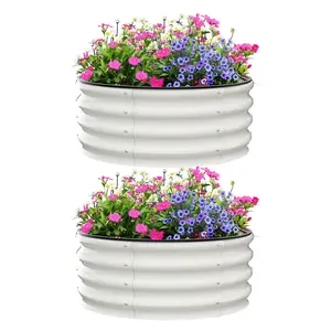 GAOMON Raised Garden Beds Outdoor, 2 Pack 2x2x1 ft Galvanized Raised Garden Bed for Gardening, Round Metal Planter Box for Planting Plants Vegetables and Flower, White