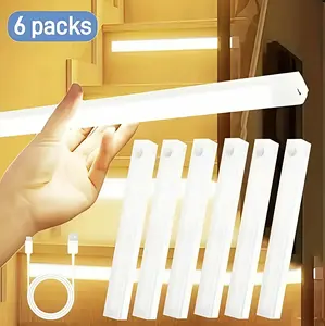 6 Pack Motion Sensor & Light Sensor LED Lights Indoor Magnetic Wireless Closet Lights Battery Powered 3 Modes Under Cabinet Lighting for Stairs Kitchen Bedroom 11.8in Cool White summerwins