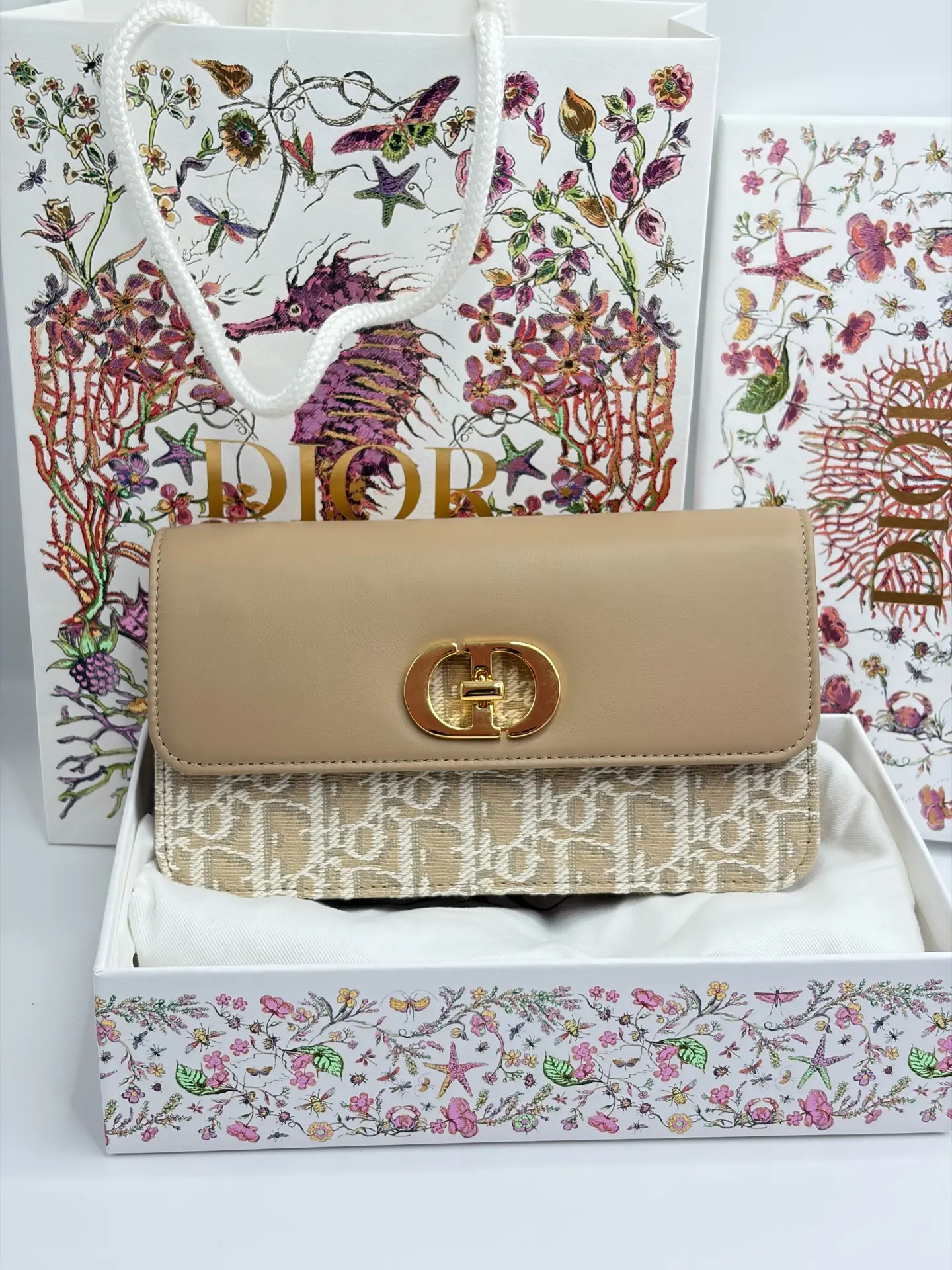 Pre-owned Dior Women's Miss Caro Classic Logo Cotton Calfskin Leather Handbag Elegant Stylish Square Bag, Leather Crossbody Bags, Handbag Shoulder Purse, Beige, 2024