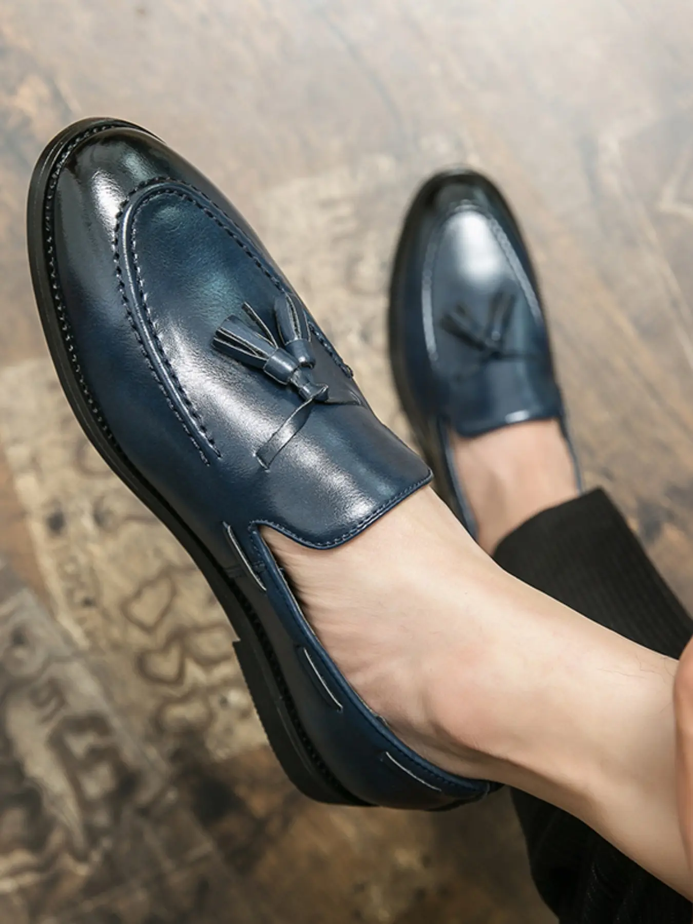 Men's Trendy Fashion Tassel Leather Loafers, One-Click Slip-On Casual Shoes, Versatile Youth Formal British Style, Perfect for Nightclubs and Weddings, Business Casual Shoes, Office Shoes