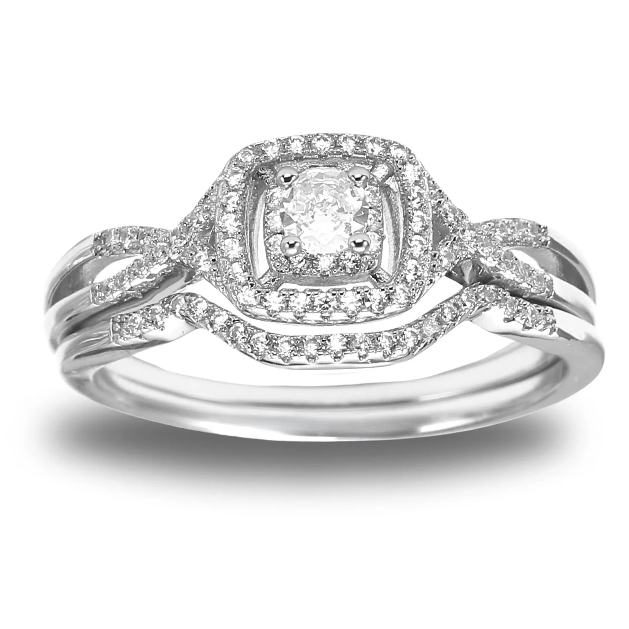 Frances Square Halo Black Wedding Ring Set for Women by Ginger Lyne CZ Engagement Rings for Women Sterling Silver Wedding Ban for Her |     Cubic Zirconia Bridal Sets |     Half Eternity Band