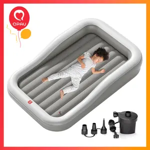 QPAU Inflatable Toddler Travel Bed with 3-Sided Safety Bumpers Extra Large Kids Air Mattress Includes Fast Electric Pump & Detachable Mattress Portable for Camping Travel Home Use Grey, Children's Day Gifts