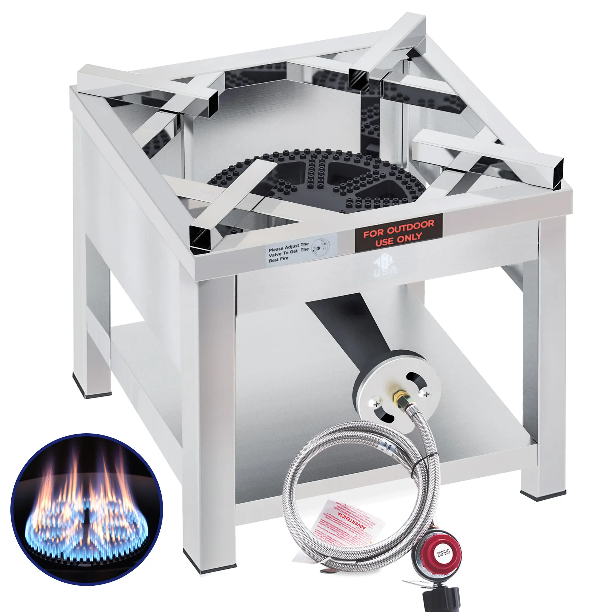 Stainless Steel Single Burner Propane Stove, 200,000BTU High-Pressure Extra Large Heavy Duty Outdoor Propane Burner Cooker, Burners for Outdoor Cooking For Turkey Fry, Seafood Boil, Homebrewing