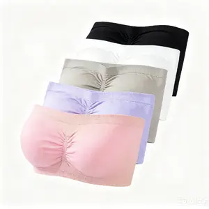 Women's Plus Size Seamless Strapless Bandeau Bra - Wireless Padded Bralette with Fabric, Comfy, Elastic, Stretchy, Non-Slip Features for Dresses, Yoga