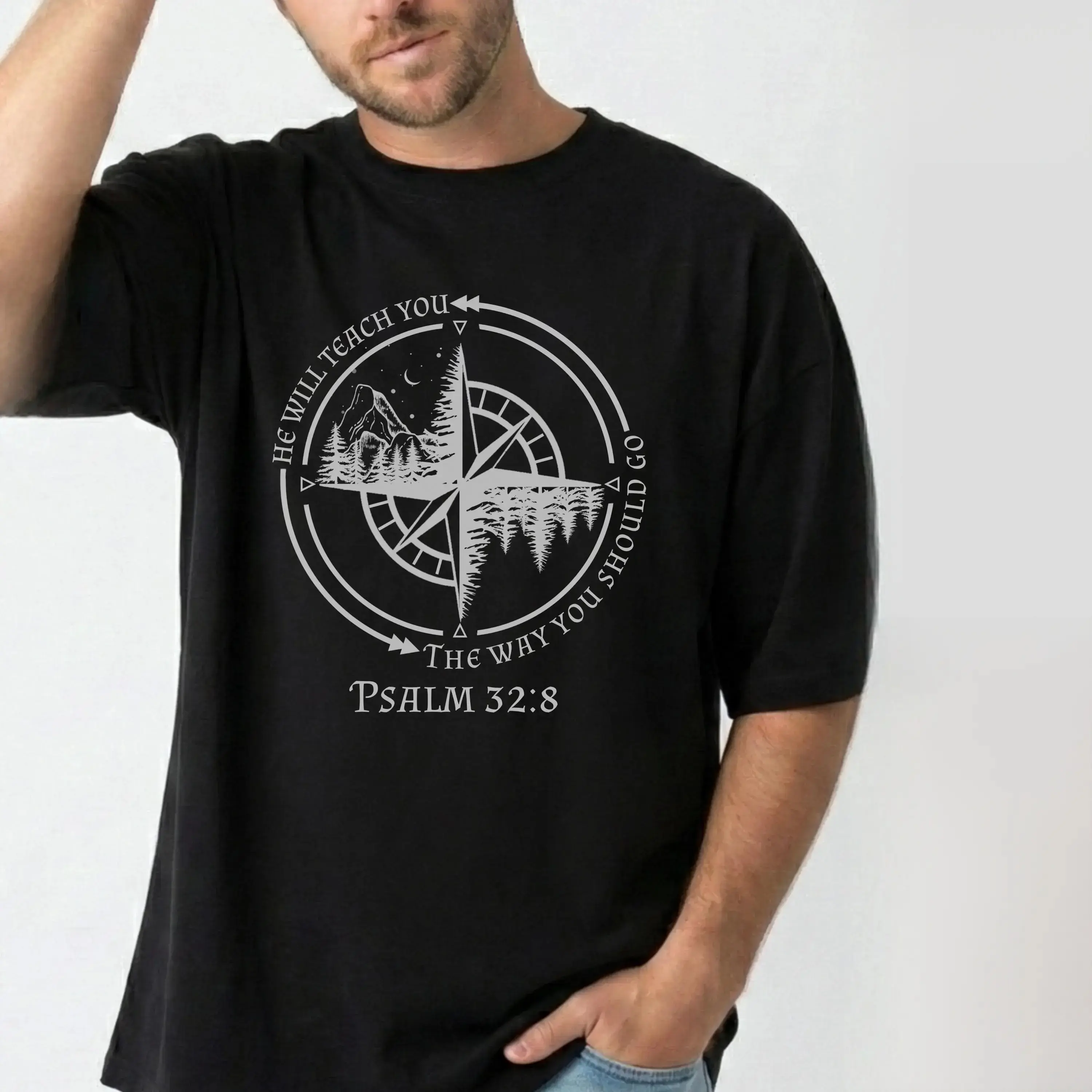 God Guides Christian Shirts for Men, Religious Gift for Him, Trendy Bible Verse Teen T Shirt, Church Camp Christian Streetwear, Jesus Merch