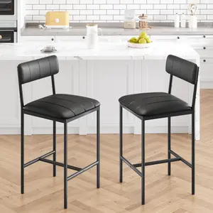 【GARVEE】Bar Stools Set of 2, Upholstered Counter Height Barstools with Back, Kitchen Bar Stools with Footrest, Bar Chairs for Kitchen Island, Counter Bar, Easy Assembly, Classic Black