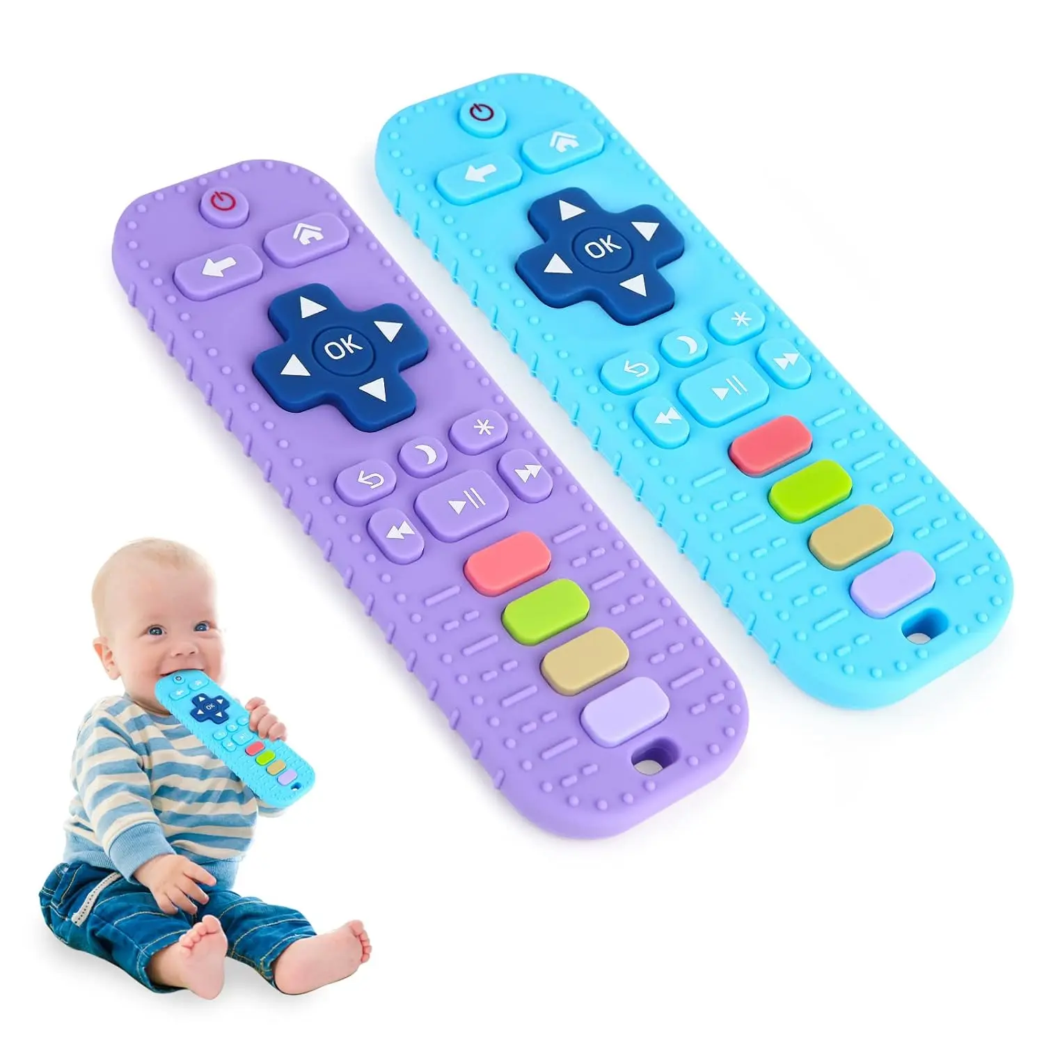 2 Pack Remote Teether  Baby, Silicone Teethers  Babies 6-12 Months, Baby Teething Toys  Babies 0-6 Months, Sensory Toys  Babies, Toddler Infant Newborn Toys Baby Gifts  Boys Girls