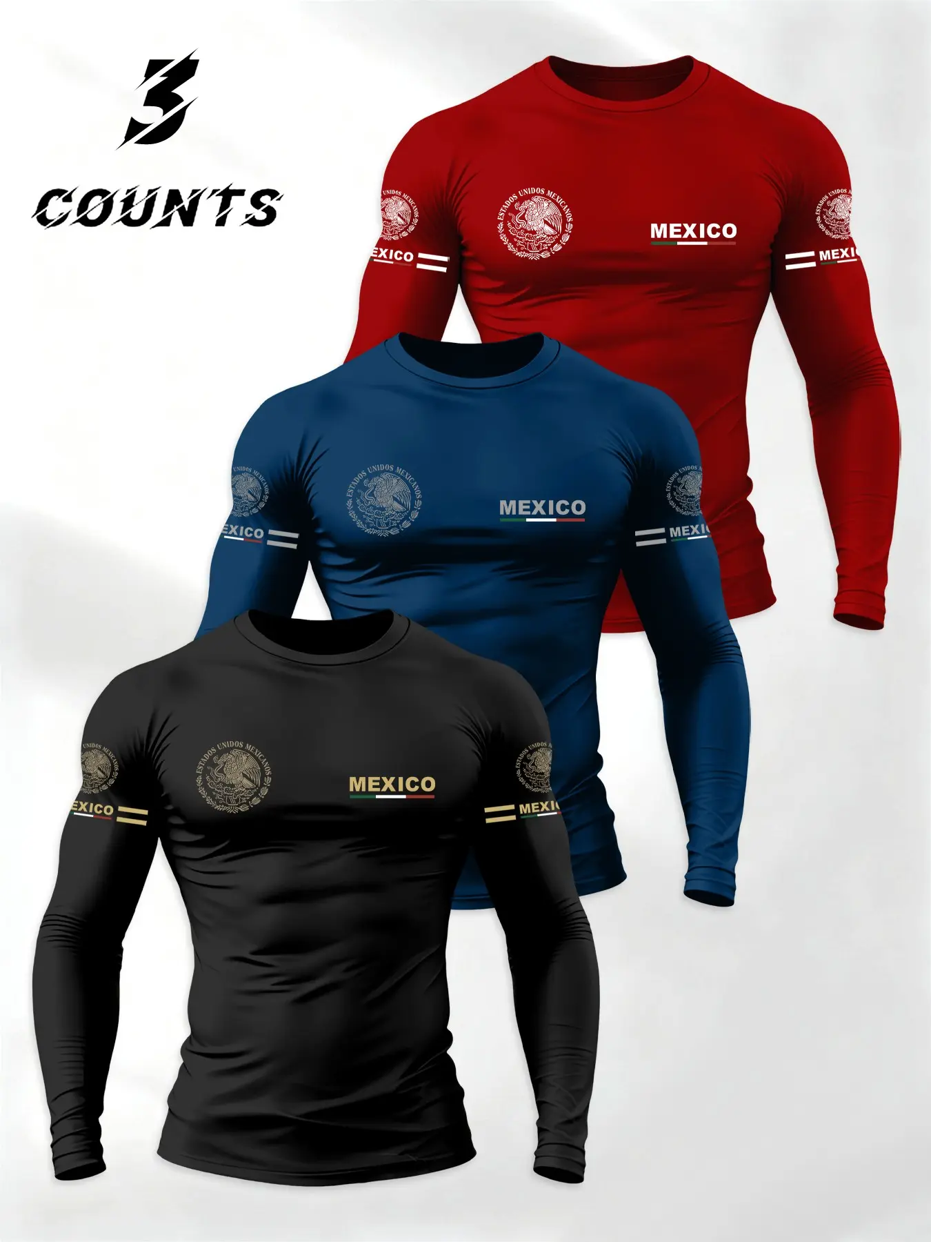 Men's Long Sleeve T-Shirt Set, Mexican Emblem Print, Casual Sportswear for Spring Summer, Perfect Gift for Husband or Boyfriend, Athleisure Wear Set, Athletic Sportswear, Sportswear Clothing