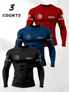 Men's Long Sleeve T-Shirt Set, Mexican Emblem Print, Casual Sportswear for Spring Summer, Perfect Gift for Husband or Boyfriend, Athleisure Wear Set, Athletic Sportswear, Sportswear Clothing