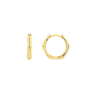 14K Gold Bamboo Pentagon Hoop Earrings